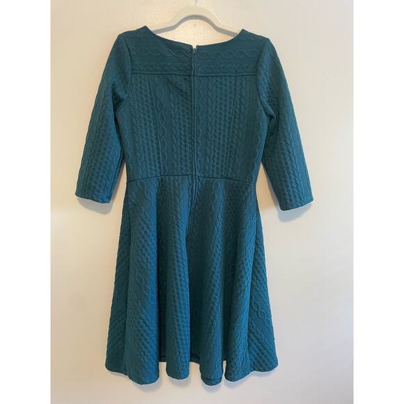 ModCloth Size L Green Dress Faux Cable Knit Design Fit & Flare Half Sleeves - Picture 2 of 6